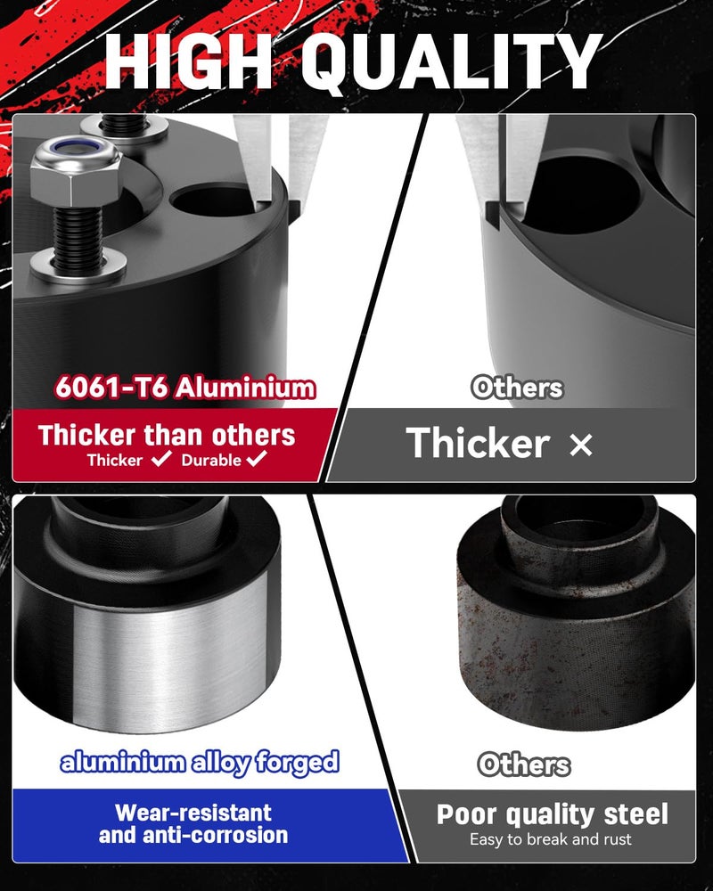 Richeer 3" Front and 2" Rear Leveling Lift Kits for 2009-2025 Ram 1500 4X4 4WD/AWD,2020-2025 Ram 1500 2WD/RWD, 3 Inch Front Strut Spacers and 2 Inch Rear Lift Spacer for 2009-2025 Ram 1500 Lift Kits - Image 4